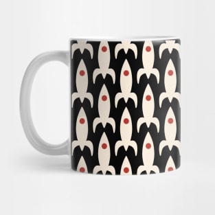 Atomic Age Retro Mid-Century Modern Rocket Pattern in Cream, Red, and Black Mug